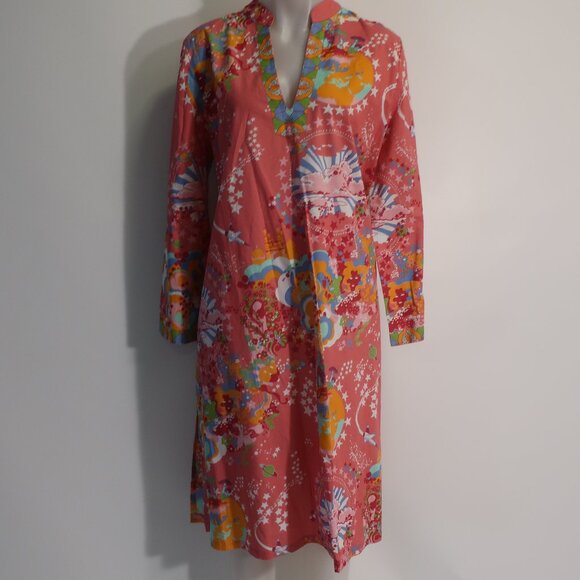 Emporio Sirenuse Dresses & Skirts - Womens Emporio Sirenuse Pink Multicolor V-Neck Print Design Tunic Dress 46 US/10